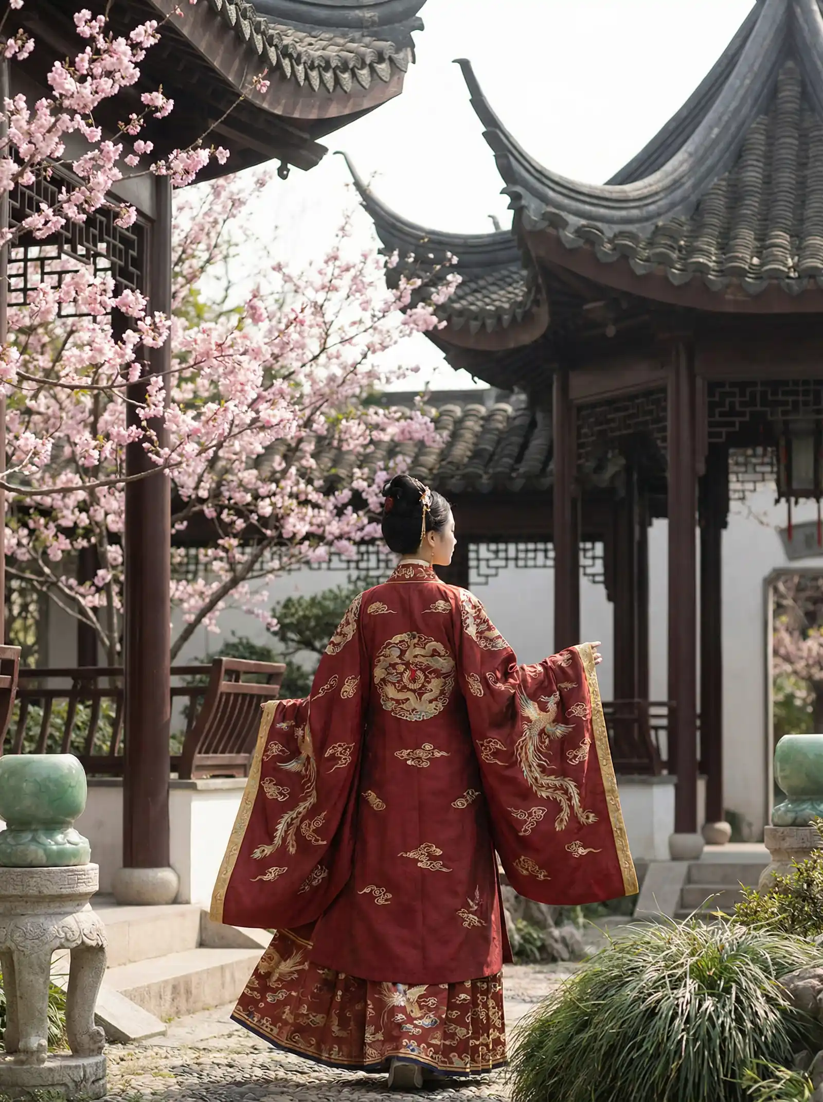 隐入尘烟完整免费版 明制汉服红色凤凰刺绣